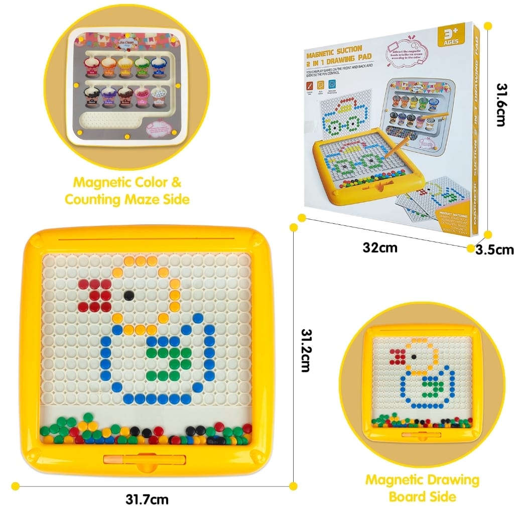 Fidtoy 2in1 Magnetic Bead Maze Color Sorting and Drawing Board, Plastic Double-Sided Magnetic Maze and Doodle Board, Color Counting Fine Motor Travel Toy Ages 3+