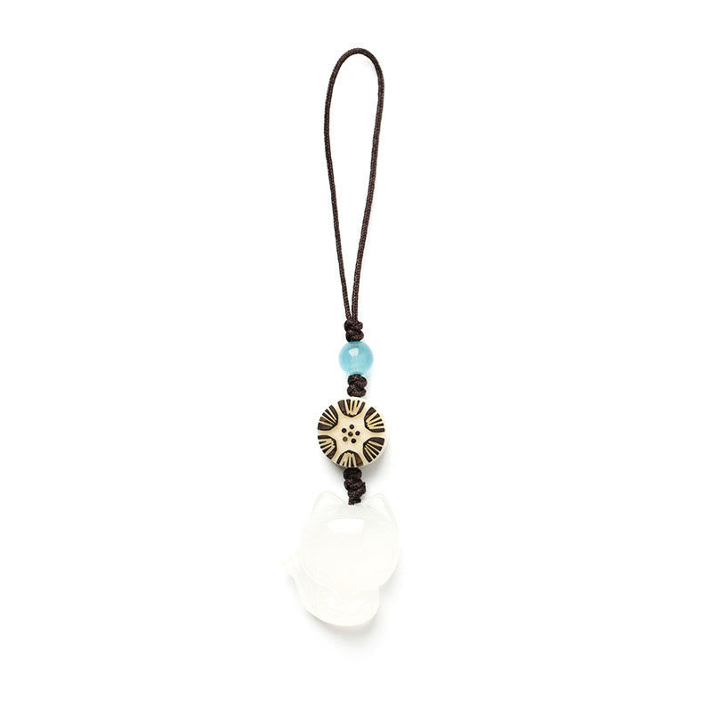 Buddha Stones Natural Chalcedony Fox Harmony Phone Hanging Decoration Phone Hanging Decoration BS 8