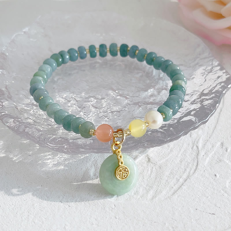 Buddha Stones Natural Hetian Jade Pearl Peace Buckle Fu Character Gourd Money Bag Strawberry Quartz PiXiu Luck Bracelet Bracelet BS 2