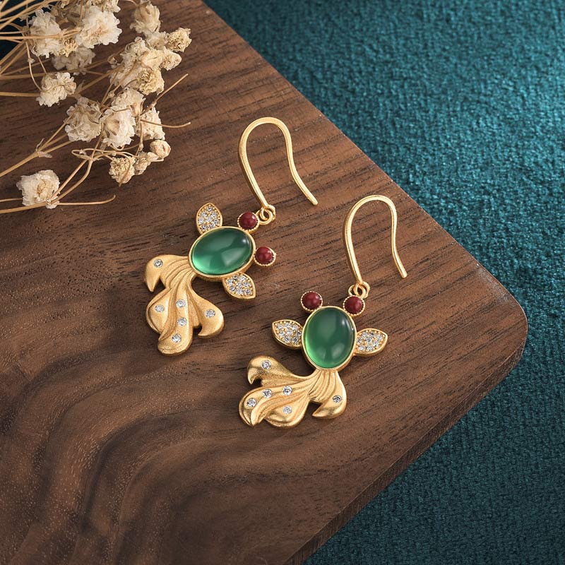 Buddha Stones FengShui Jade Koi Fortune Earrings Earrings BS 2