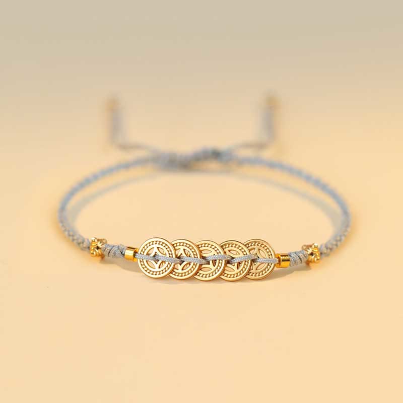 Buddha Stones Copper Coin Fortune Tree Luck Strength Braided Bracelet Bracelet BS Copper Coin Blue(Wrist Circumference 14-18cm)