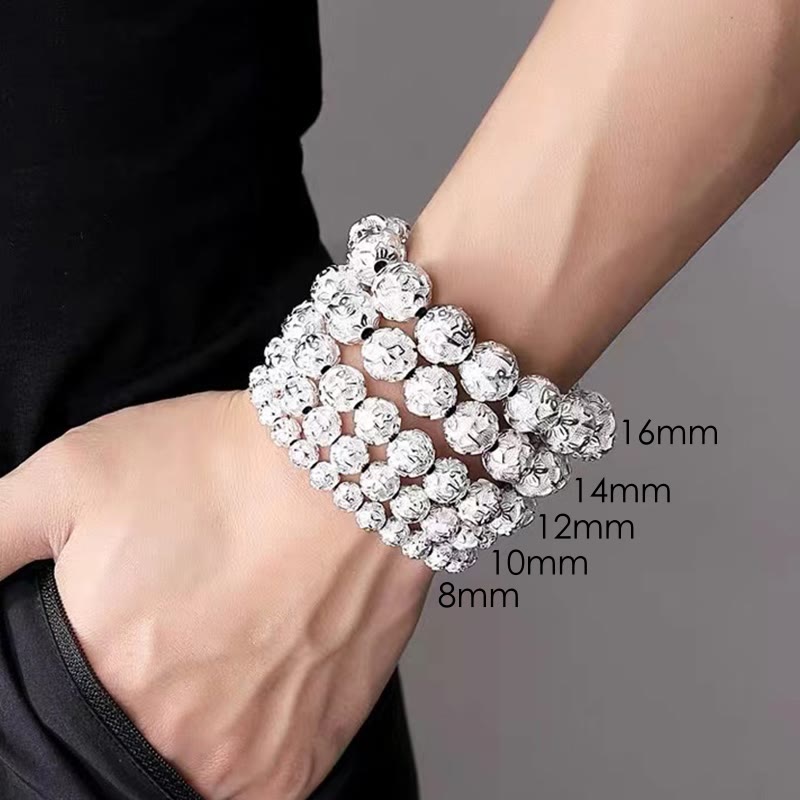 Buddha Stones Tibetan Om Mani Padme Hum Carved Alloy Beads Amulet Bracelet Bracelet BS 13