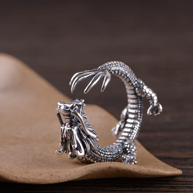 Foviel 925 Sterling Silver Dragon Luck Protection Ring