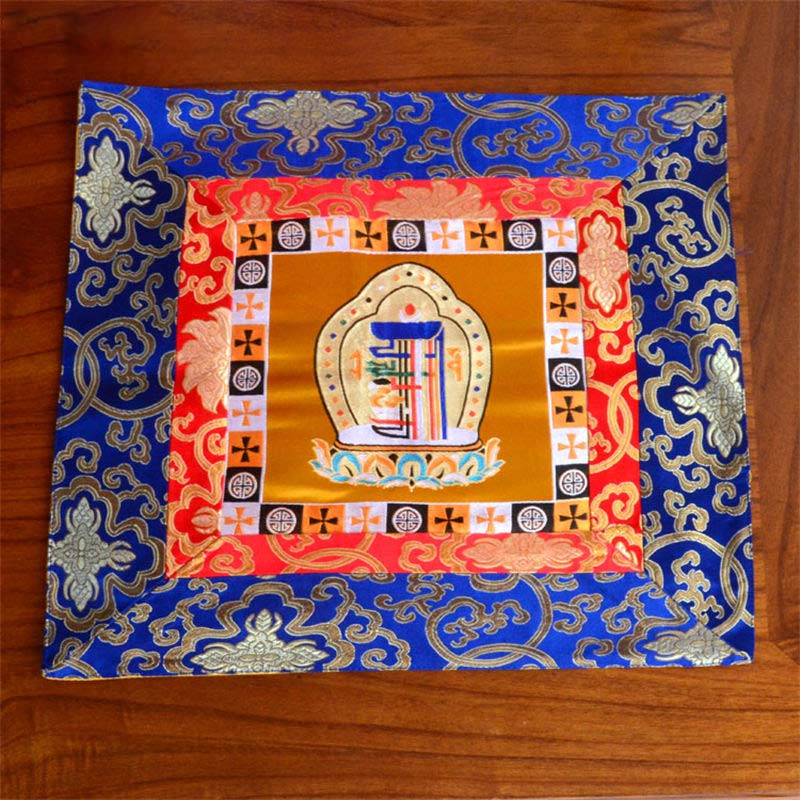 Buddha Stones Prayer Altar Mat Meditation Strength Endless Knot Vajra Man-Bcu Kalachakra Auspicious Symbols Prayer Altar BS Man-Bcu Kalachakra Gold