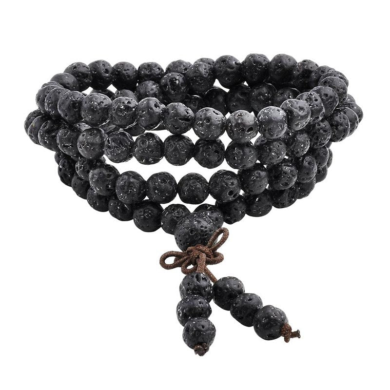 Buddha Stones Natural Lava Rock 108 Beads Protection Bracelet Mala Bracelet BS Lava Rock