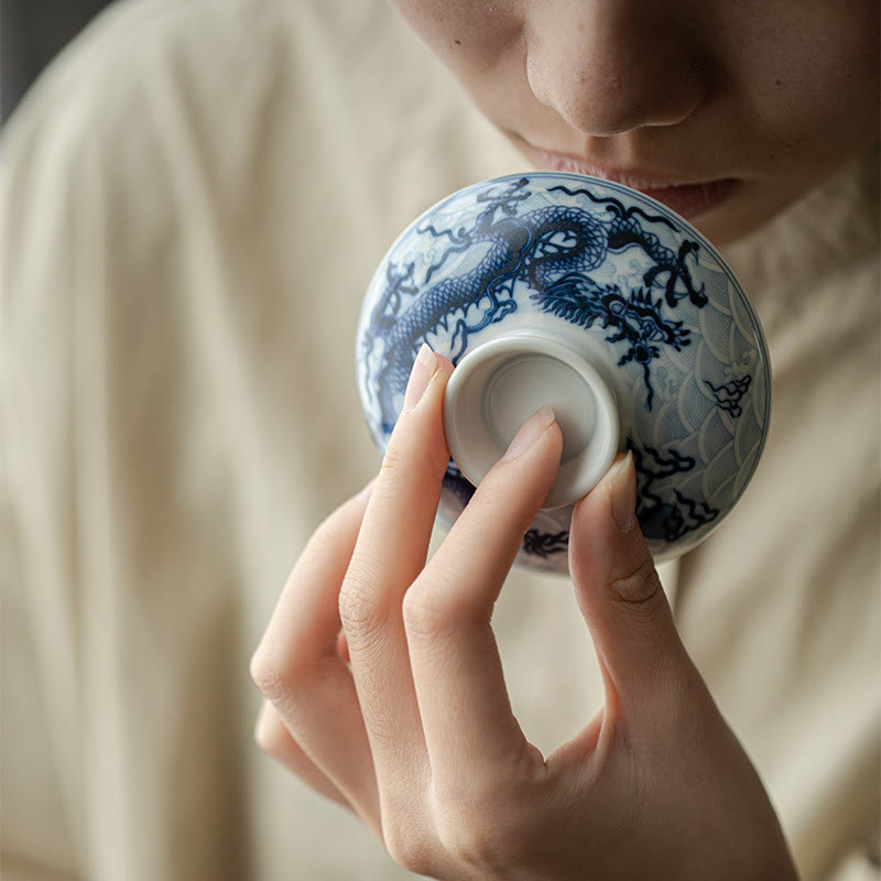 Buddha Stones Blue Dragon Design Ceramic Teacup Kung Fu Tea Cups Cup BS 14