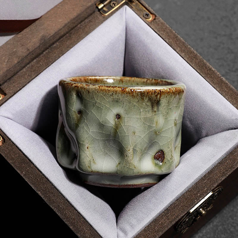 Buddha Stones Handcrafted Simple Cracked Ice Texture Chinese Jianzhan Ceramic Teacup Kung Fu Tea Cup Jian Zhan Tea Cup BS 7.5cm*6cm*100ml With Gift Box