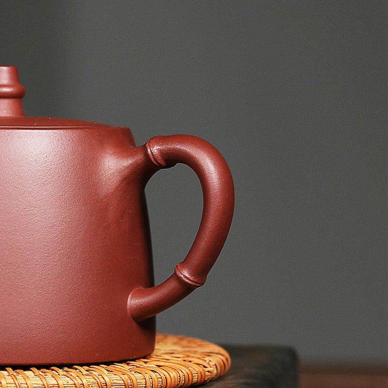 Buddha Stones Handmade Vintage Bamboo Purple Clay Kung Fu Teapot Teapot BS 8