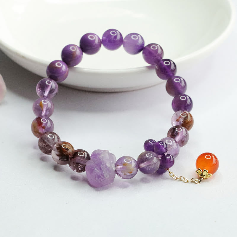 Buddha Stones Natural Amethyst Purple Phantom Gemstone Spiritual Awareness Bracelet Bracelet BS Amethyst(Inner Peace♥Healing)(Wrist Circumference 14-16cm)