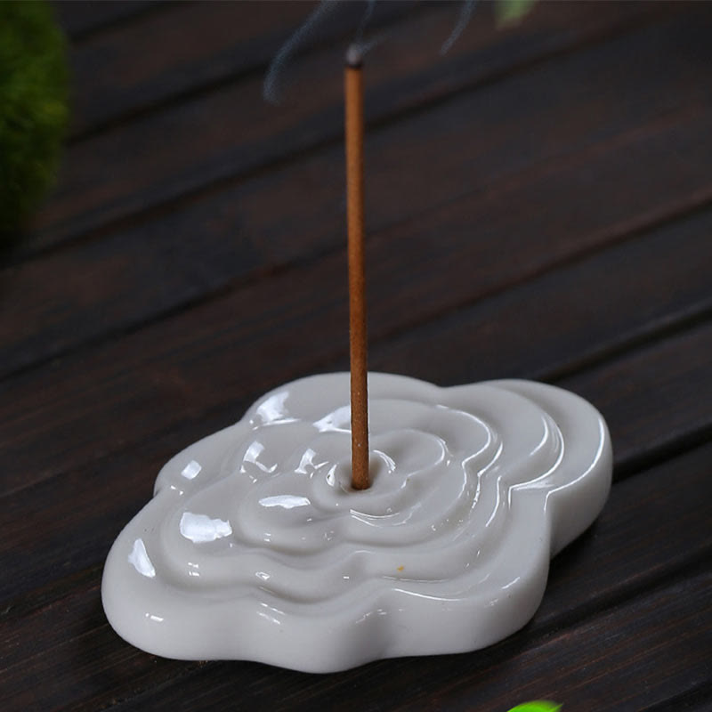 Buddha Stones Mini Auspicious Clouds Design Healing Stick Ceramic Small Incense Burner Decoration Incense Burner BS Auspicious Cloud 6*4*0.5cm White
