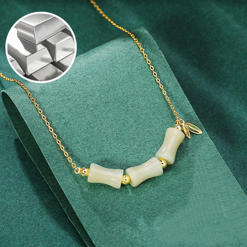 Buddha Stones 925 Sterling Silver Hetian Jade Bamboo Fu Character Prosperity Necklace Pendant Bracelet Bracelet Necklaces & Pendants BS 2