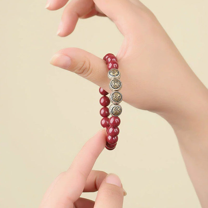 Buddha Stones 925 Sterling Silver Natural Cinnabar Four Beasts Blessing Bracelet Bracelet BS 20