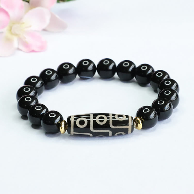 Buddha Stones Tibetan Nine-Eye Dzi Bead Black Onyx Power Bracelet Bracelet BS Nine-Eye Dzi Bead(Wealth♥Protection)