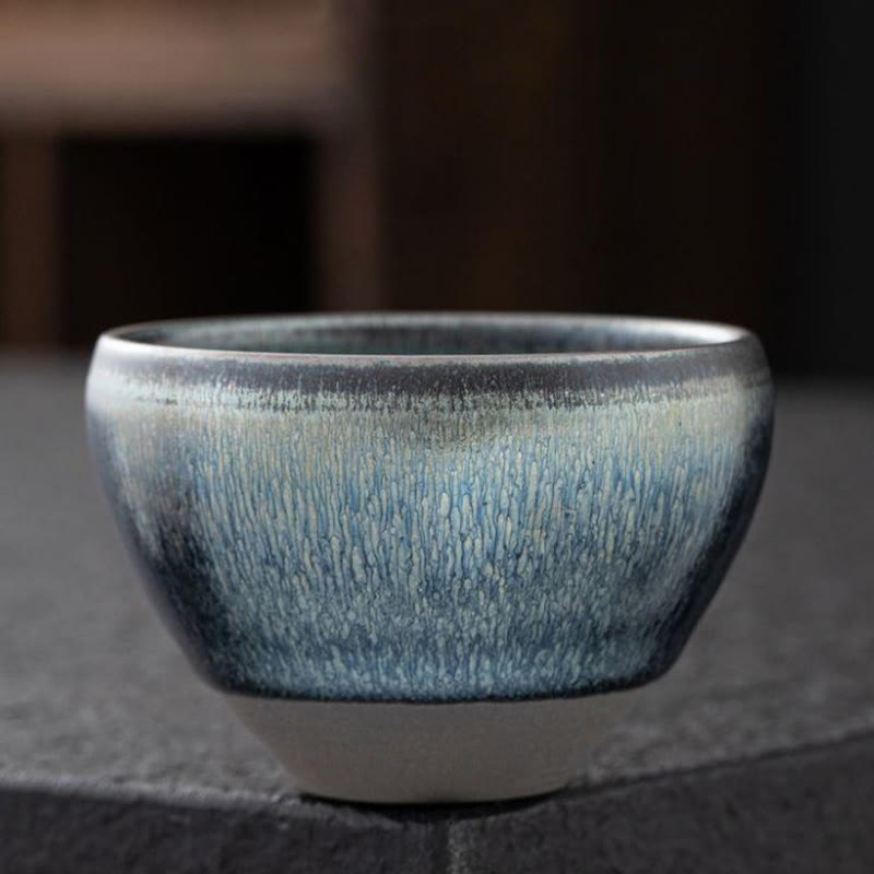 Buddha Stones Vintage Chinese Silver Blue Jianzhan Kiln Change Porcelain Teacup Kung Fu Tea Cup Jian Zhan Tea Cup BS 2