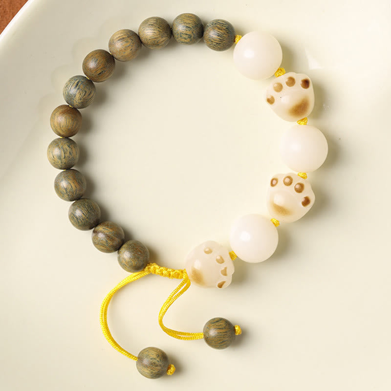 Buddha Stones Natural Green Sandalwood Bodhi Seed Cat Paw Claw Cure Bracelet Bracelet BS 2