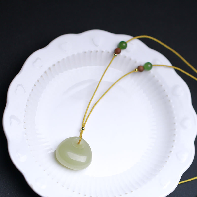 Buddha Stones Natural Hetian Jade Small Bag Pattern Prosperity String Necklace Pendant Necklaces & Pendants BS 2