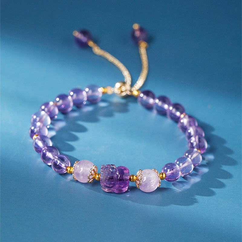 Buddha Stones Aquamarine Strawberry Quartz Amethyst Moonstone PiXiu Healing Bracelet Bracelet BS Amethyst (Inner Peace ♥ Healing)