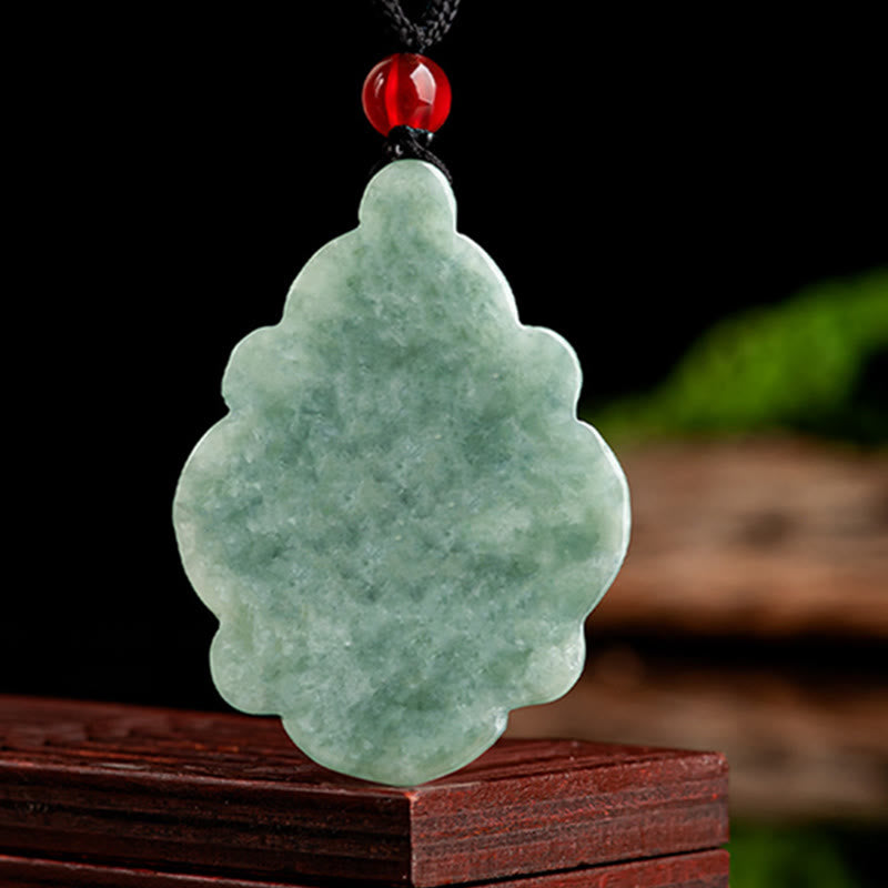 Buddha Stones Natural Jade Kalanchoe blossfeldiana Flower Pattern Luck Necklace Pendant Necklaces & Pendants BS 4