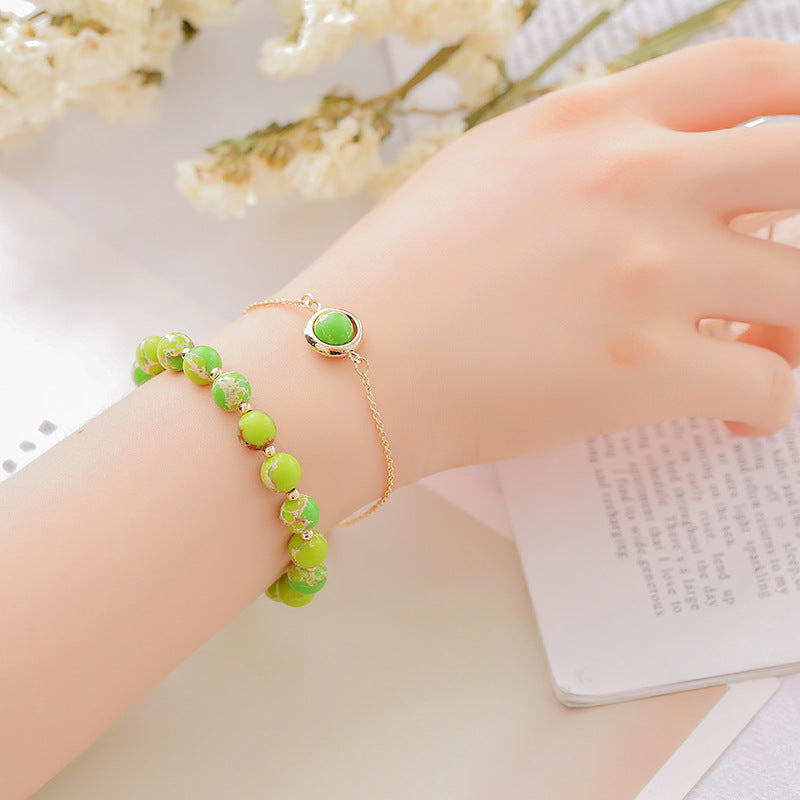 Buddha Stones Sun Stone Strawberry Quartz Crystal Positive Bracelet Bracelet BS Green Emperor Stone