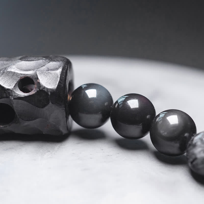 Buddha Stones Black Rutilated Quartz Ebony Wood White Crystal Success Couple Bracelet Bracelet BS 11