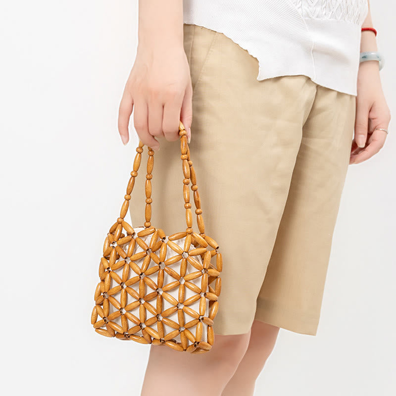 Buddha Stones Hand-woven Mini Wooden Beads Handbag Handbags BS 5