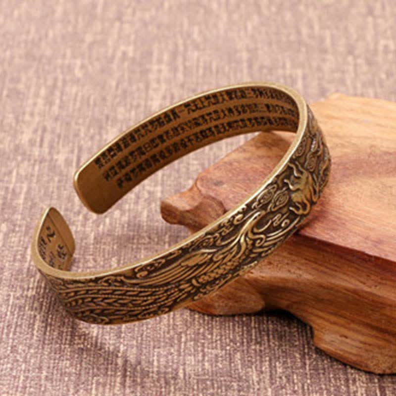 Buddha Stones 2Pcs Om Mani Padme Hum Dragon Phoenix Copper Leather Peace Cuff Bracelet Bangle Bracelet Bangle BS 4