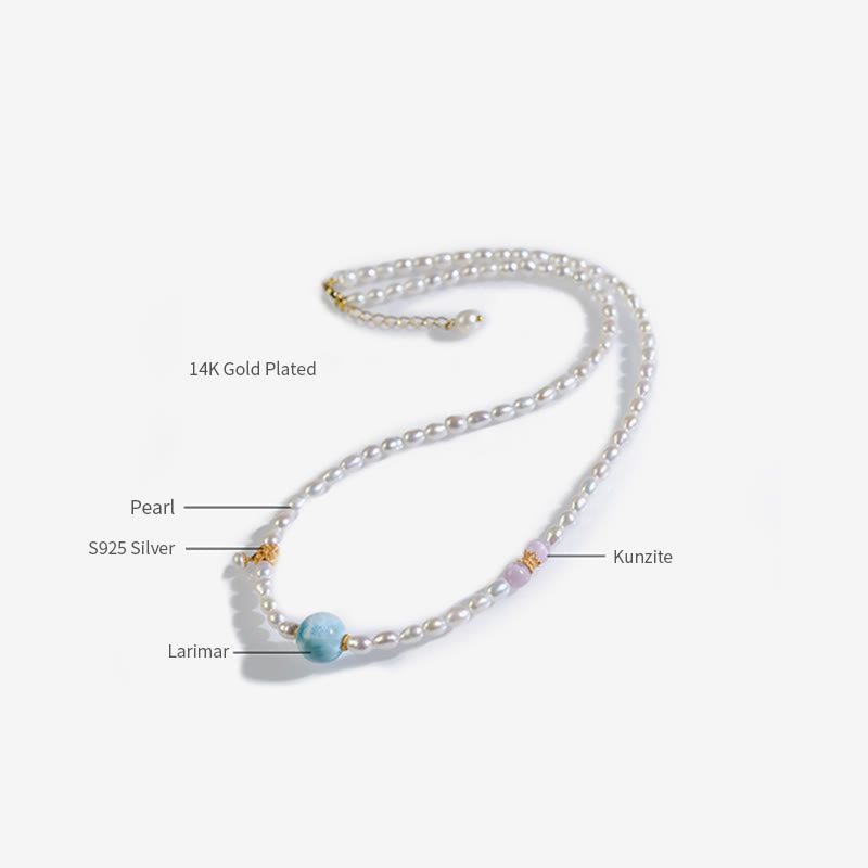 Buddha Stones 925 Sterling Silver Natural Pearl Larimar Sincerity Necklace Pendant Necklaces & Pendants BS 8