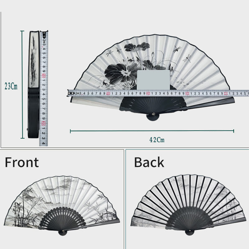Buddha Stones Vintage Bamboo Peony Butterfly Lotus Handheld Silk Folding Fan With Bamboo Frames Folding Fan BS 6