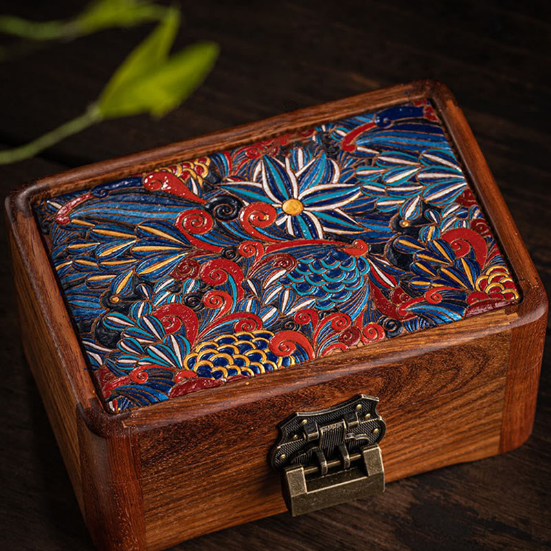 Buddha Stones Retro Handmade Floral Pattern Rosewood Jewelry Storage Box Lockable Wooden Gift Organizer Box Jewelry Storage Box BS 13