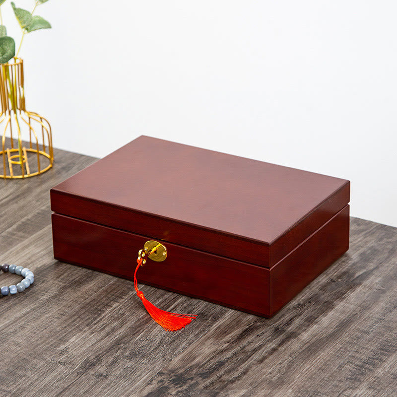Buddha Stones Vintage Wooden Jewelry Box Two-Layer Solid Wood Jewelry Storage Box Jewelry Box BS 25