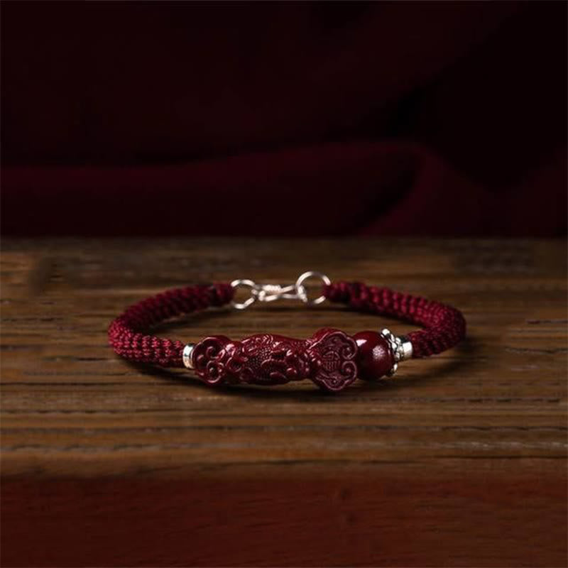 Buddha Stones Handcrafted PiXiu Cinnabar Wealth Luck Braided Bracelet Bracelet BS 4
