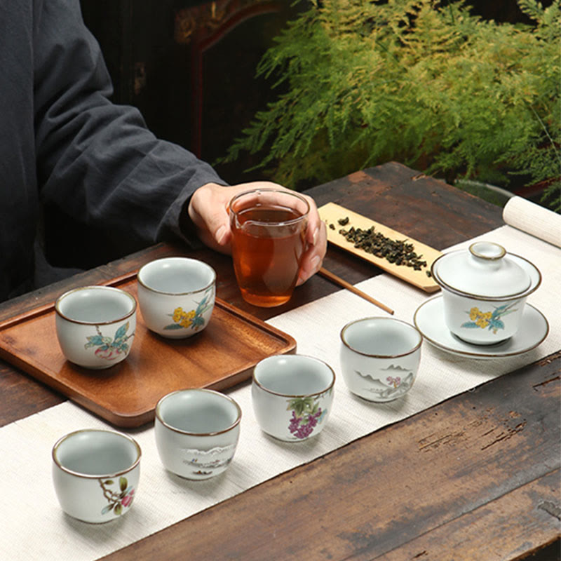 Buddha Stones Loquat Lychee Snow Scenery Landscape Grape Apple Ceramic Teacup Kung Fu Tea Cup Cup BS 12