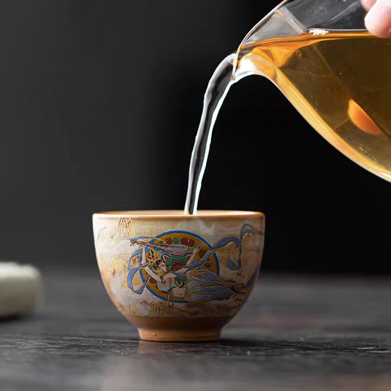 Buddha Stones Dunhuang Flying Apsaras Ceramic Gaiwan Sancai Teacup Kung Fu Tea Cup With Lid Cup BS 15