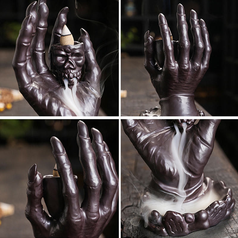 Buddha Stones Halloween Ghost Hand Skull Head Ceramic Peace Healing Incense Burner Decoration Incense Burner BS 3