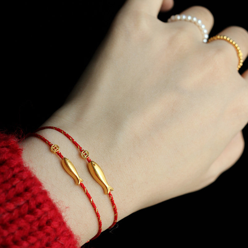Buddha Stones 14K Gold Plated Koi Fish Luck Wealth Braided Bracelet Bracelet BS 5