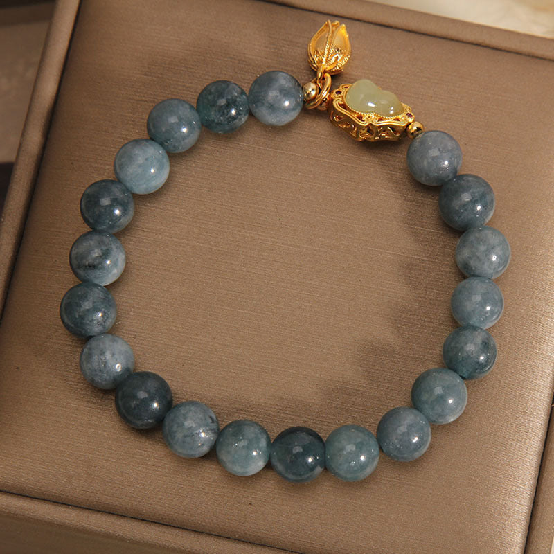 Buddha Stones Natural Jade Gourd Tulip Charm Luck Bracelet Bracelet BS 2