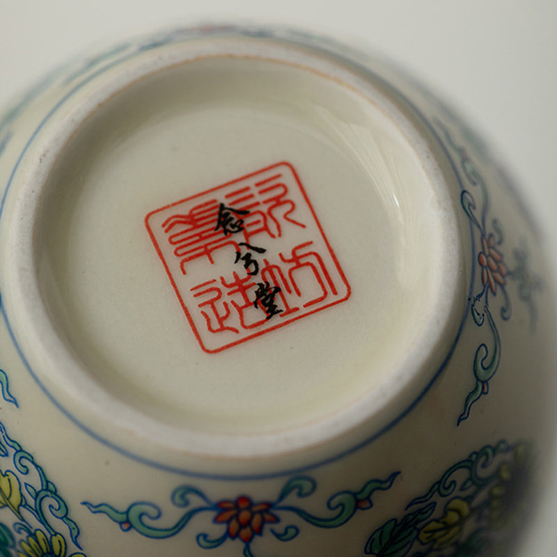 Buddha Stones Koi Fish Arowana Peony Sunflower Ceramic Teacup Kung Fu Tea Cup 60ml Cup BS 12