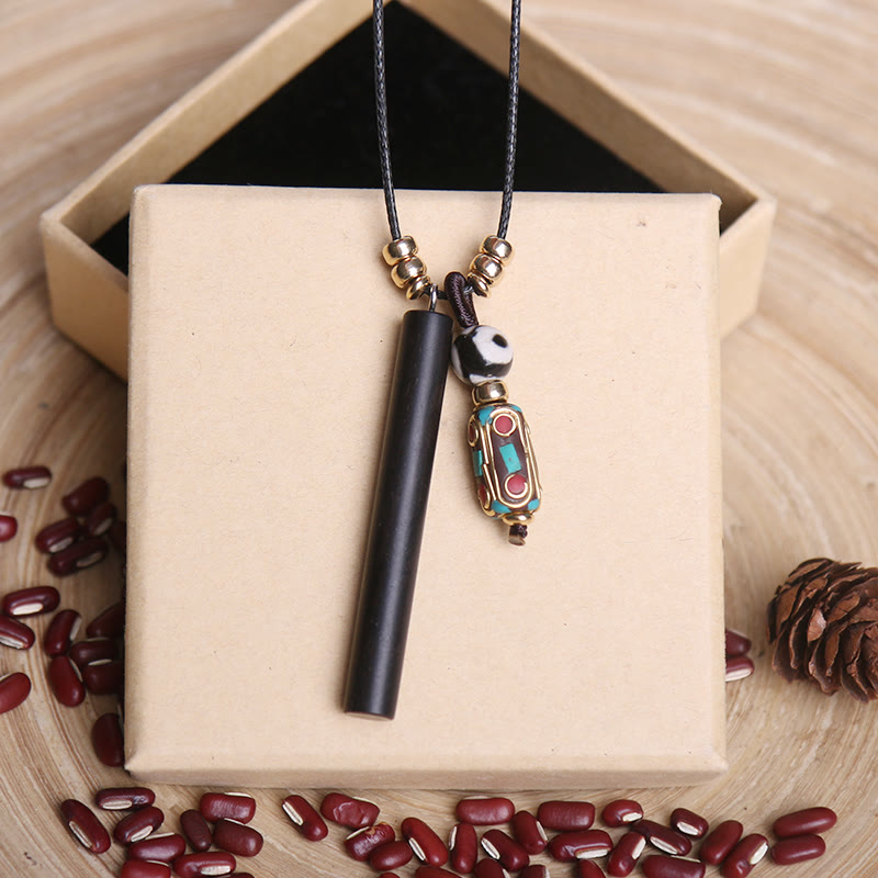 Buddha Stones Tibetan Ebony Wood Dzi Bead Peace Calm Necklace Pendant Necklaces & Pendants BS 5.5*0.6cm
