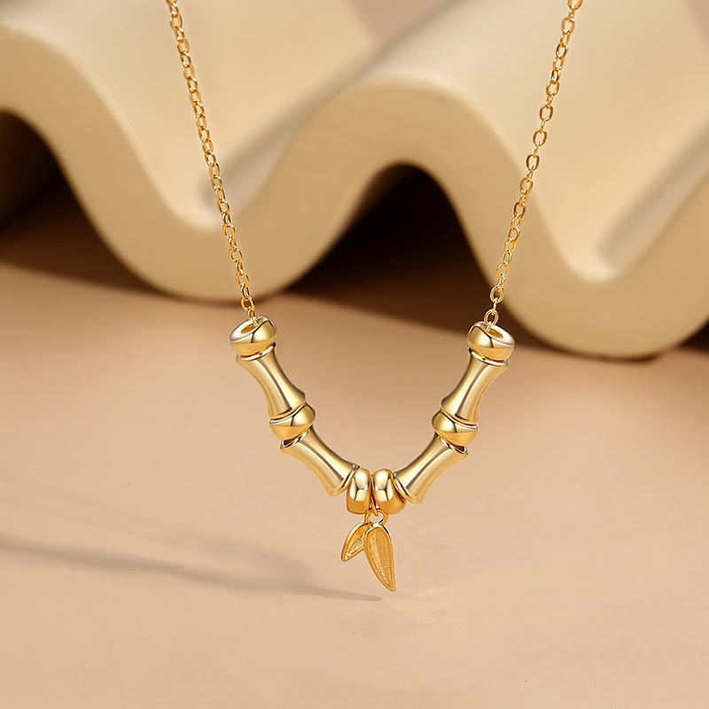Buddha Stones Golden Bamboo Pattern Titanium Steel Wealth Necklace Pendant Necklaces & Pendants BS 1