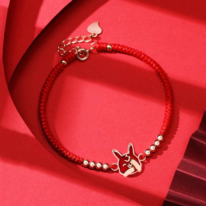 Buddha Stones 925 Sterling Silver Chinese Zodiac Luck Faith Discolor Red String Bracelet Bracelet BS Rabbit(Wrist Circumference 15-18cm)