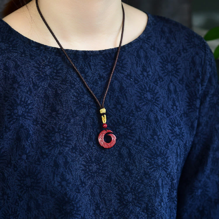 Buddha Stones One's Luck Improves Design Patern Natural Cinnabar Blessing Necklace Pendant Necklaces & Pendants BS 6