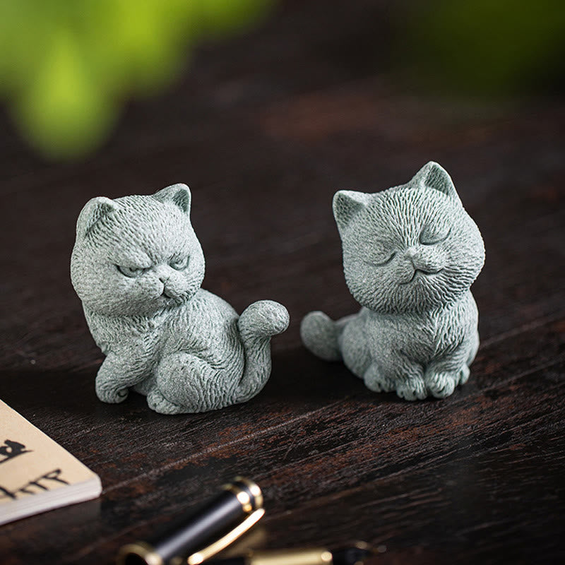 Buddha Stones Small Cat Home Tea Pet Figurine Desk Decoration Decorations BS 14