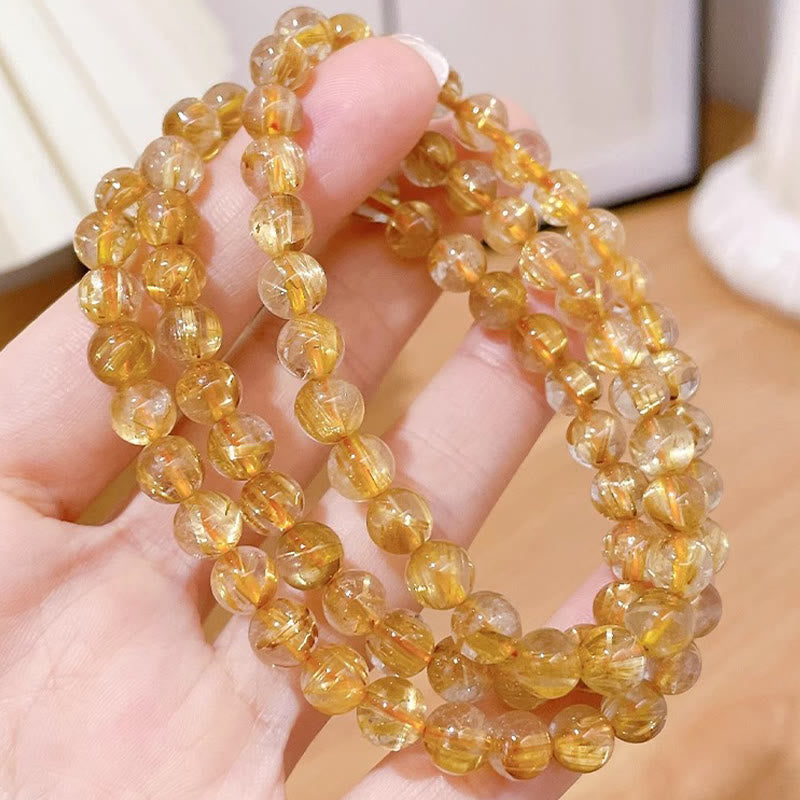 Buddha Stones Natural Gold Rutilated Quartz Sun Stone Kyanite Wealth Bracelet Bracelet BS 4