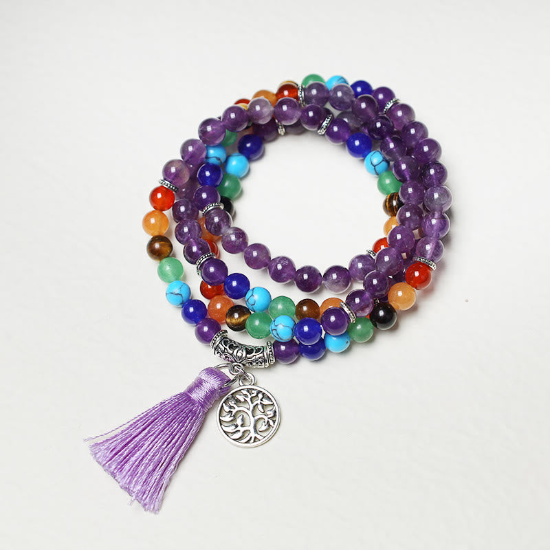 Collier et bracelet multicouche de méditation et de guérison Foviel, chapelet bouddhiste Mala 108 perles