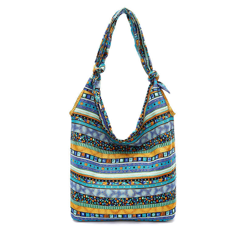 Buddha Stones Cotton Stripes Crossbody Bag Shoulder Bag Crossbody Bag&Shoulder Bag BS Blue Stripes 30*11*30cm