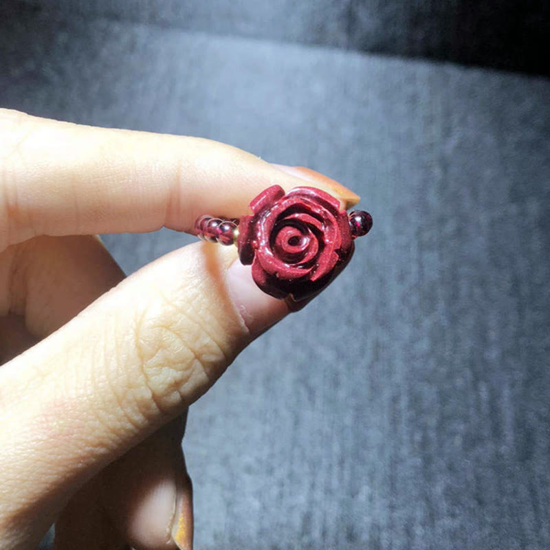 Buddha Stones Garnet Cinnabar Lucky Bead PiXiu Om Mani Padme Hum Rose Protection Ring Ring BS 17