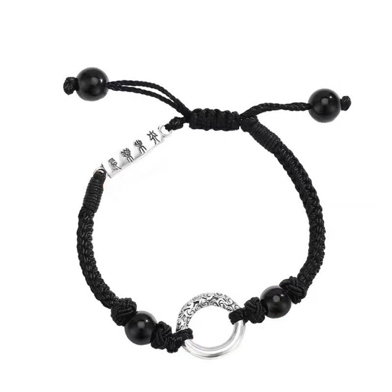 Buddha Stones 925 Sterling Silver Black Onyx Peace Buckle Protection Bracelet Bracelet BS 11