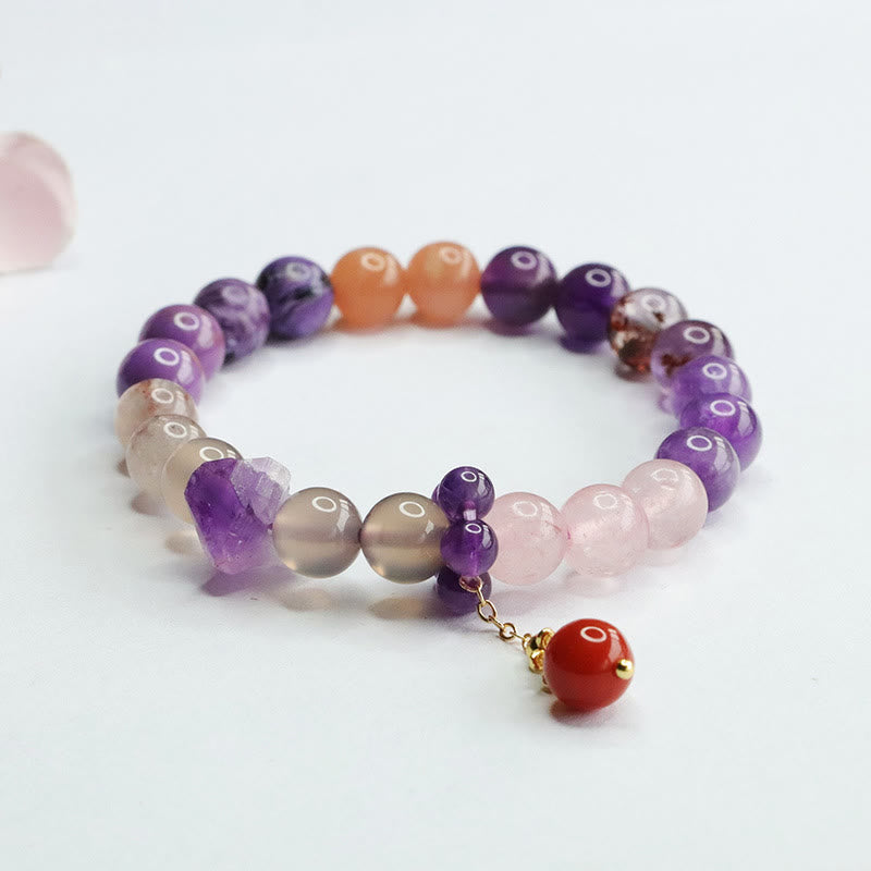Buddha Stones Natural Amethyst Crystal Inner Peace Healing Bead Charm Bracelet Bracelet BS 2