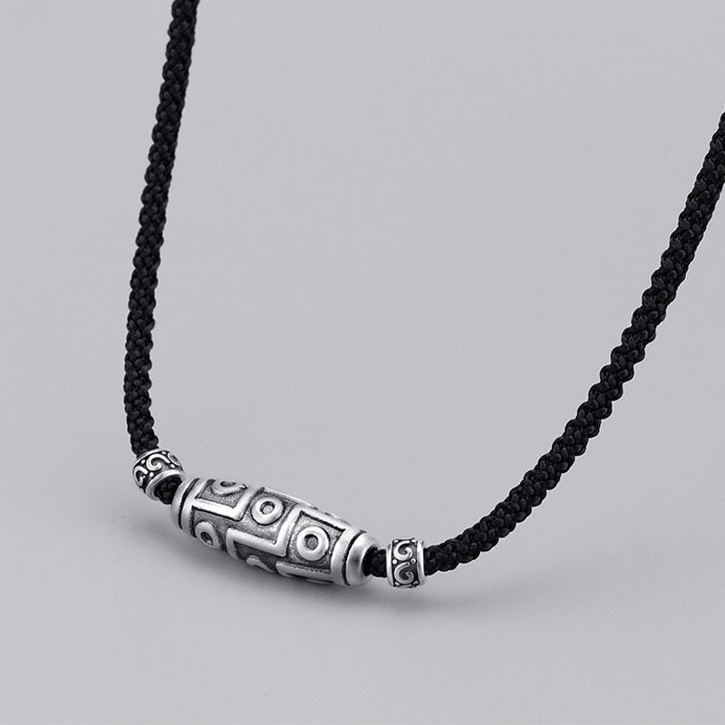 Buddha Stones 999 Sterling Silver Nine-Eye Dzi Bead Pattern Protection Rope Necklace Pendant Necklaces & Pendants BS 1