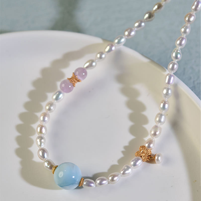Buddha Stones 925 Sterling Silver Natural Pearl Larimar Sincerity Necklace Pendant Necklaces & Pendants BS 4
